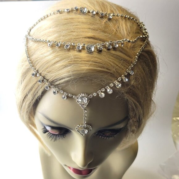 3 Row Crystal Teardrop Headpiece - Picture 4 of 11